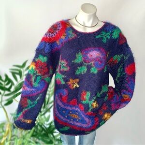 v i n t a g e :: Handknit Mohair Floral Embroidered Knit Sweater